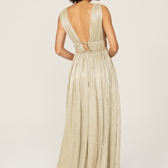 Jonathan Simkhai Gold Plisse Gown, L - Picture 3 of 14